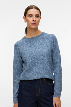 Doffy O-Neck Bluse - Mørk Denim m. Hvit Melange