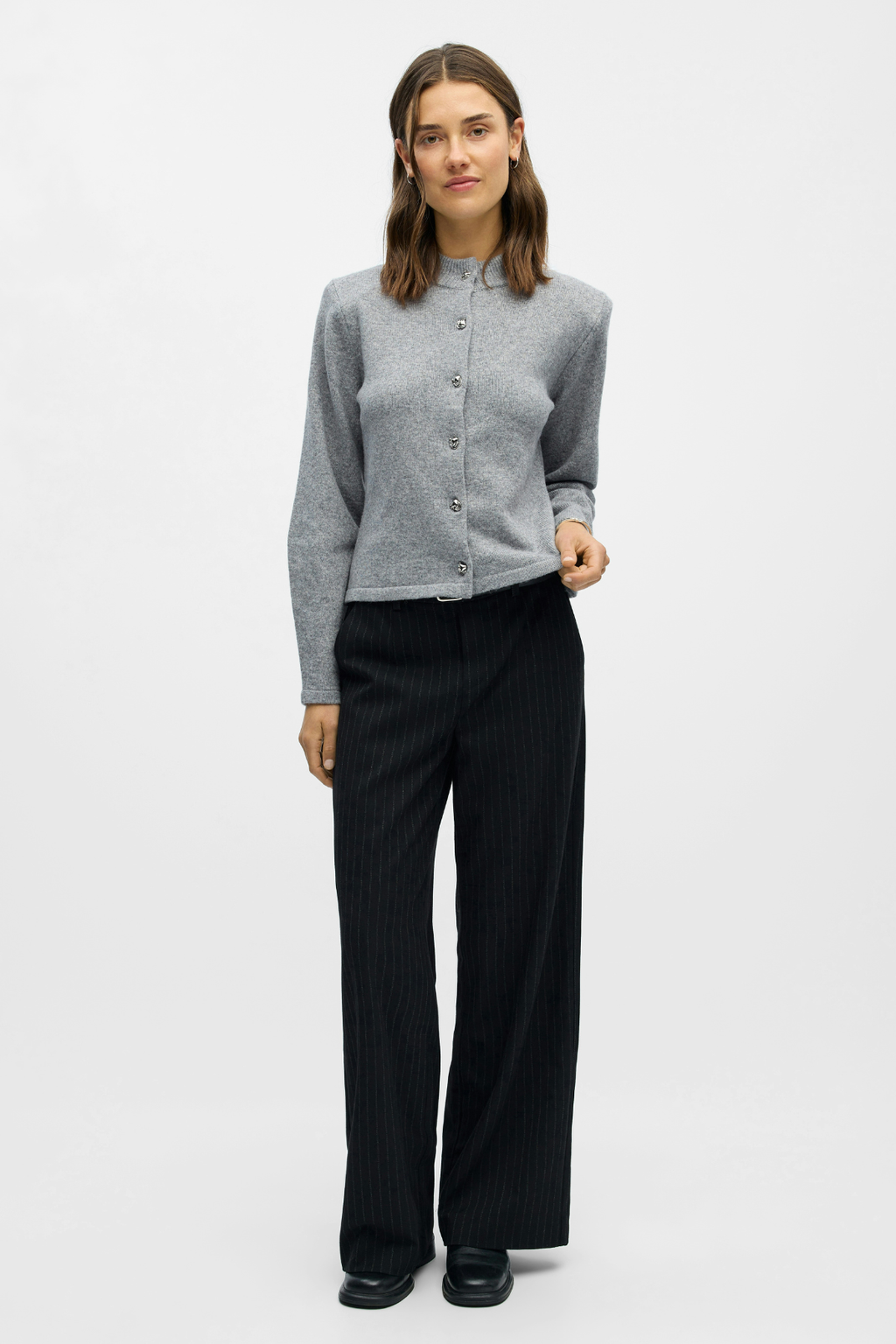 Zari Strikkecardigan - Medium Grey Melange