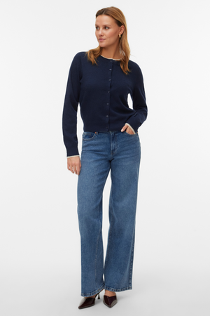 Nydelig O-hals Cardigan - Navy Blazer m. Birch