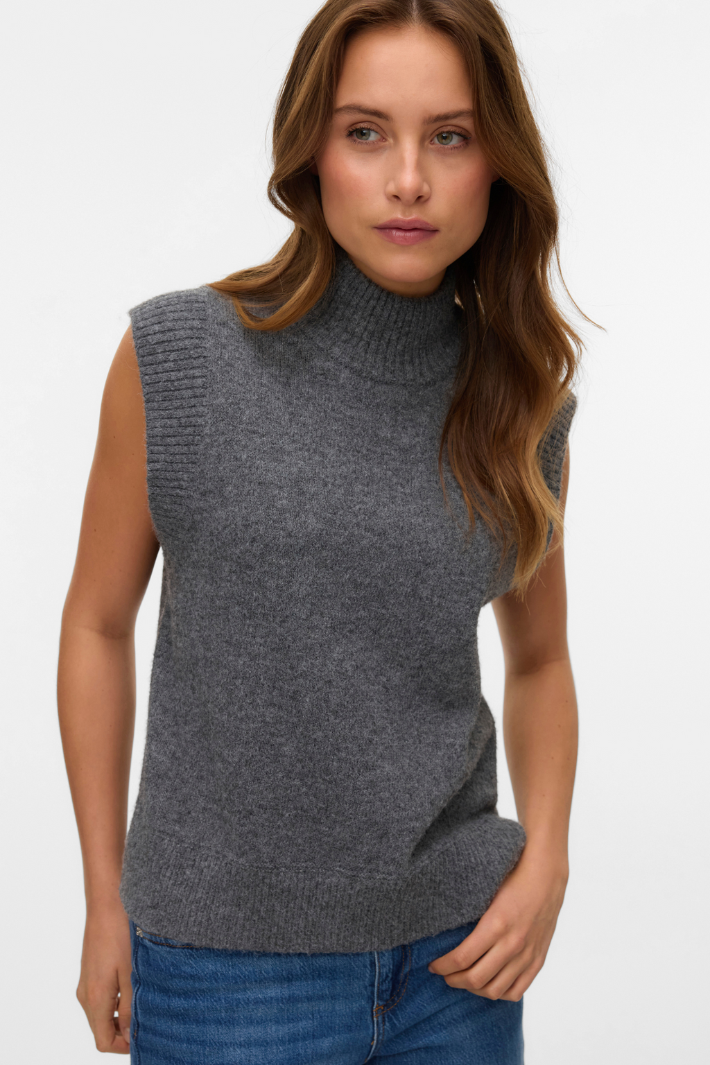 Wow Highneck Vest - Medium Grå Melange
