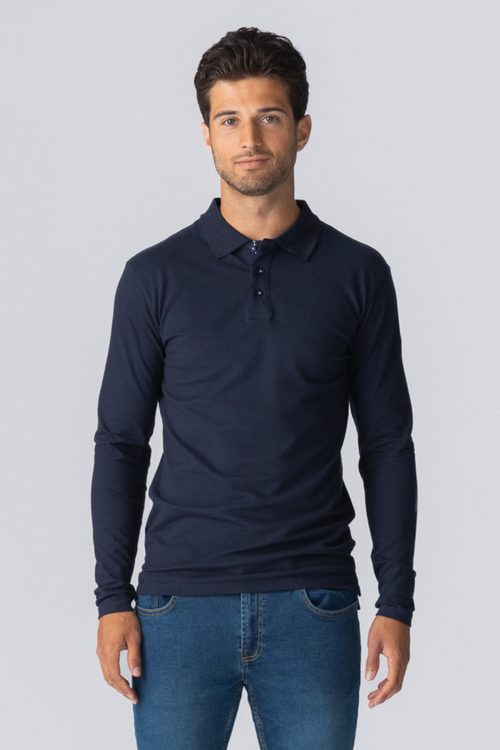 Muscle Langermet Polo Shirt - Navy