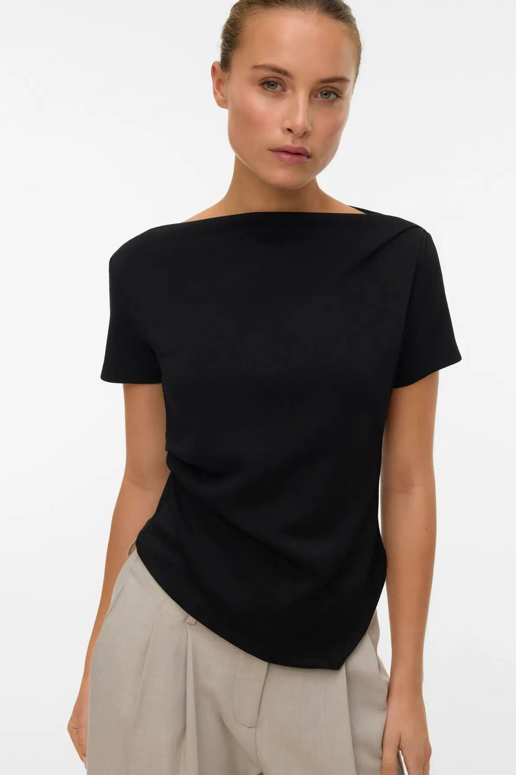 Mille Boatneck Kort Topp - Sort