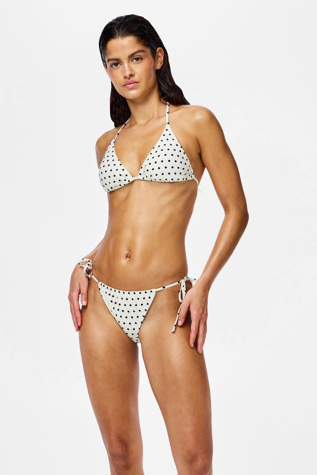 Baomi Bikiniunderdel med knyting - Egret-Black Dot