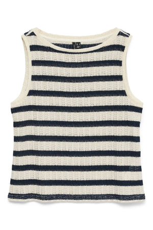 Freja kortermet topp - Birch stripete - Navy Blazer