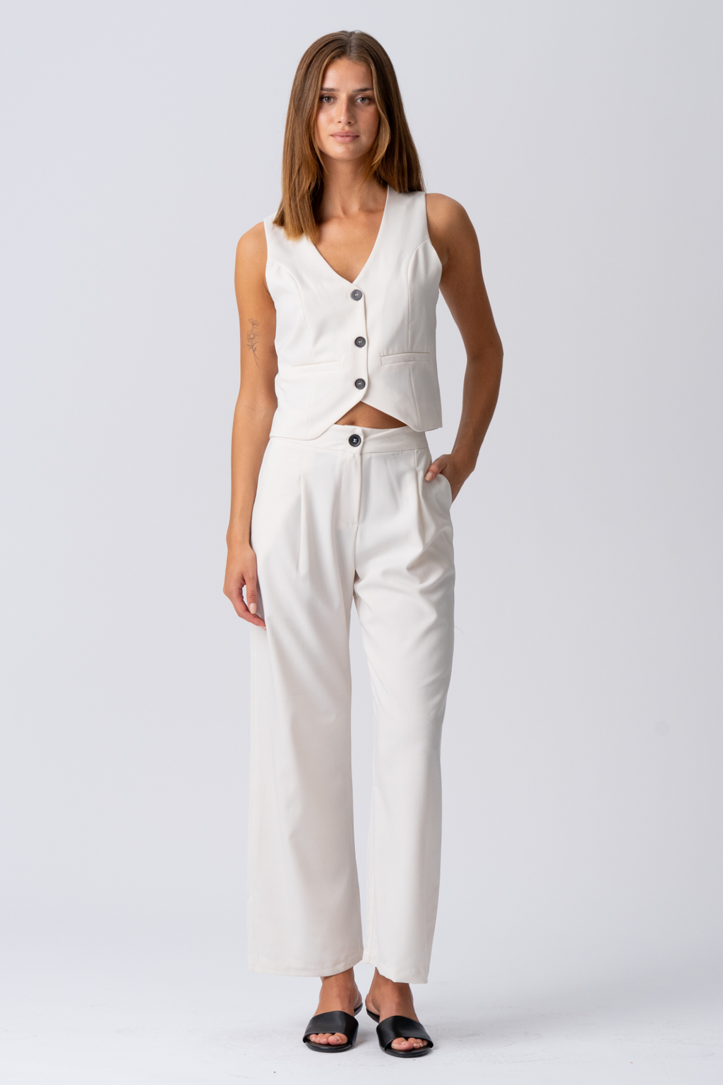 Natalie Vest og Bukser (Lyse Beige) - Pakketilbud