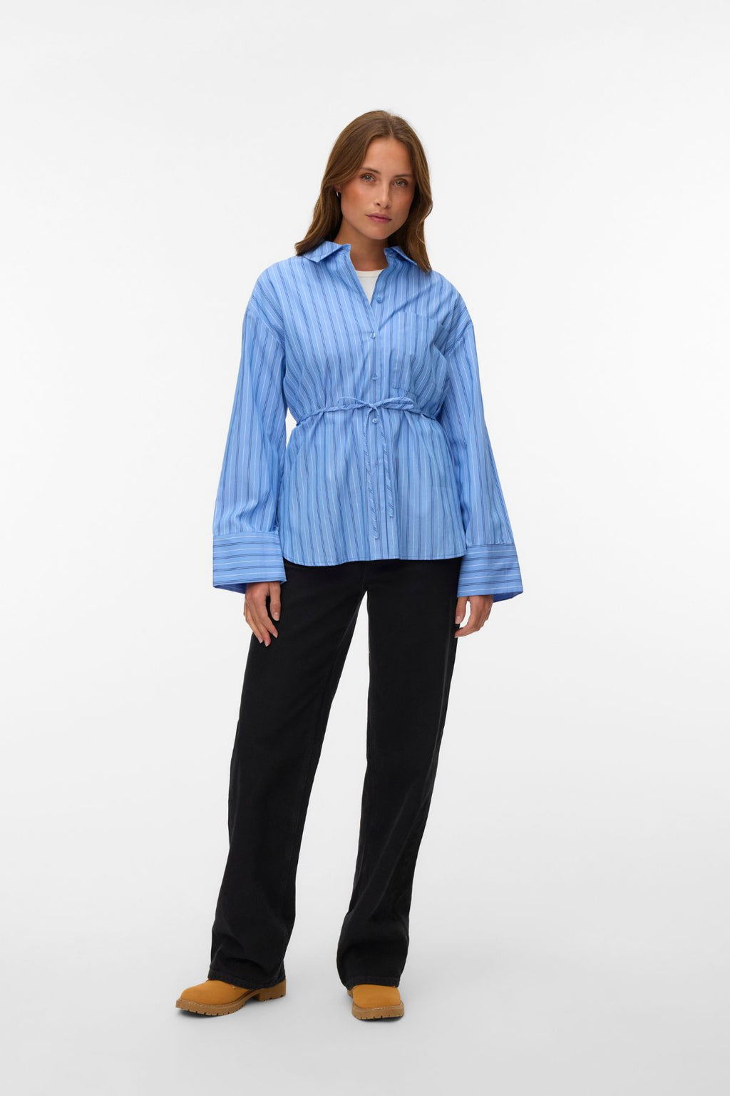 Gina Belt Skjorte - Provence Stripes: Navy Peony/Snow White