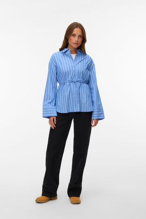 Gina Belt Skjorte - Provence Stripes: Navy Peony/Snow White