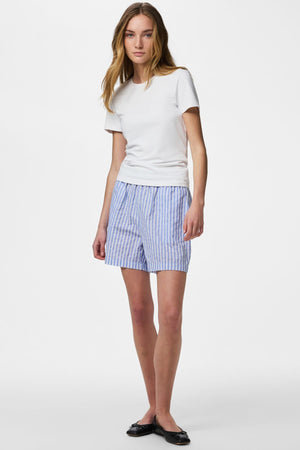 Olly Shorts med høy midje - Hydrangea Stripes-Bright White