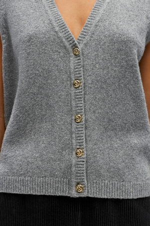 Ivona S/L Strikkevest - Medium Grå Melange