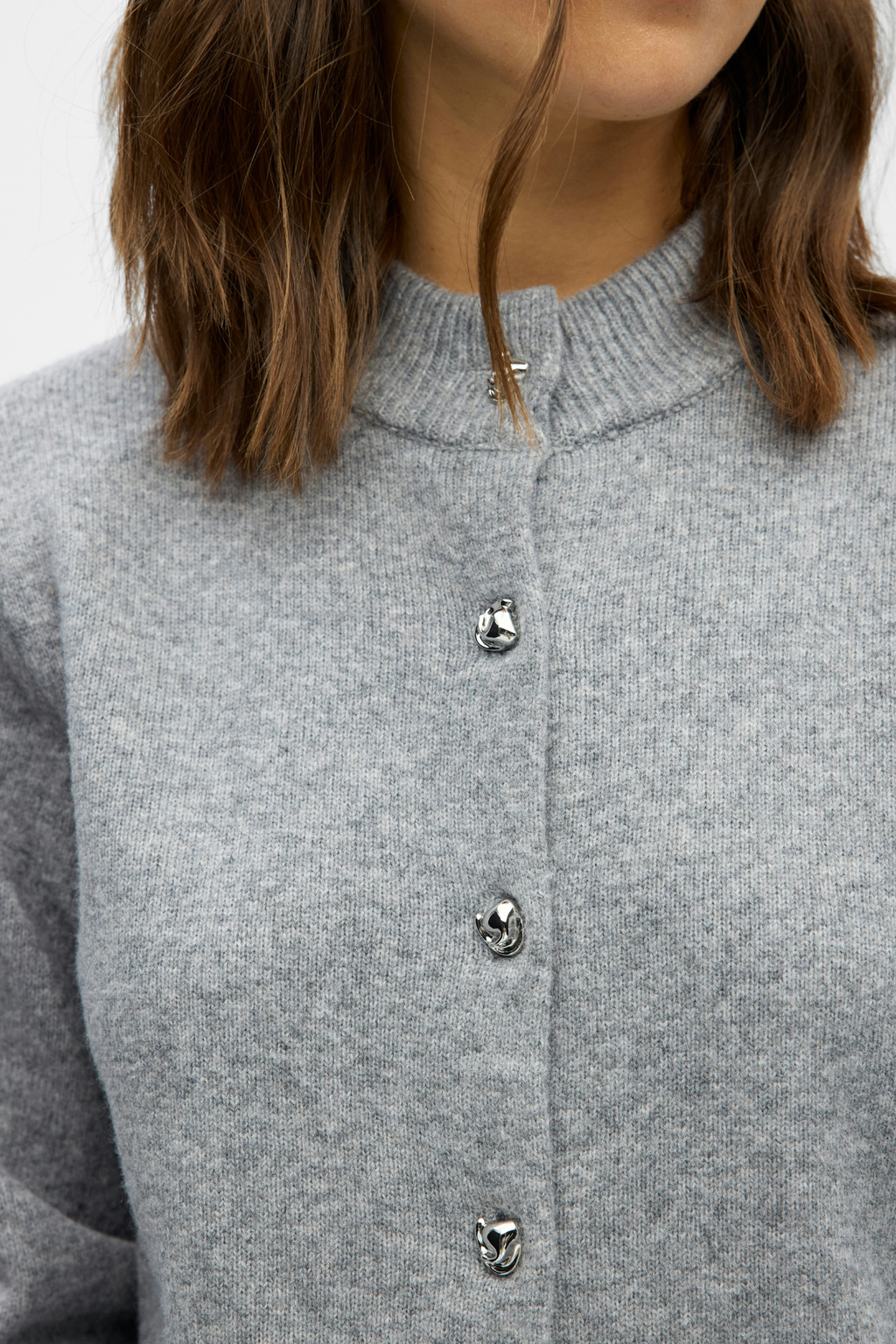 Zari Strikkecardigan - Medium Grey Melange