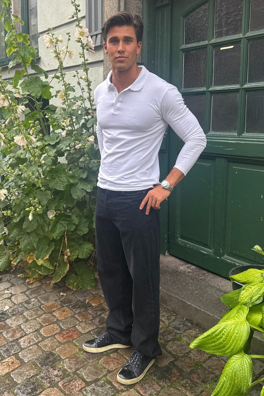 Muscle Langermet Polo Shirt - Hvit