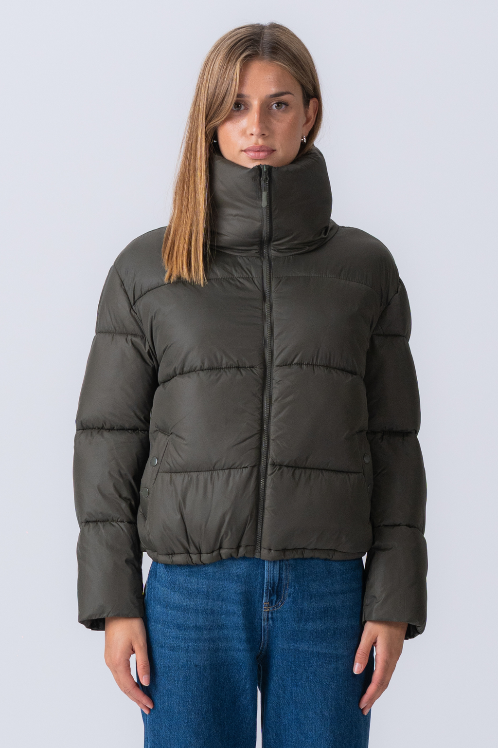 Kort Puffer Jakke - Oliven