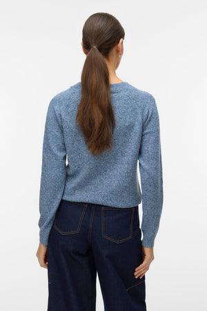 Doffy O-Neck Bluse - Mørk Denim m. Hvit Melange