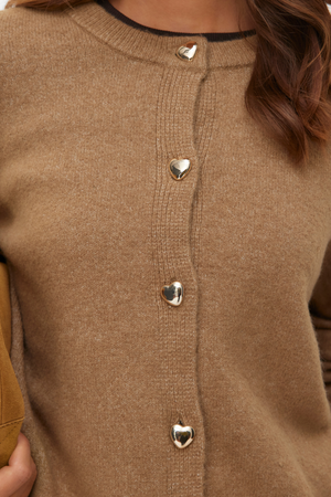 Fiona Kort Cardigan med Knapper - Silver Mink Melange