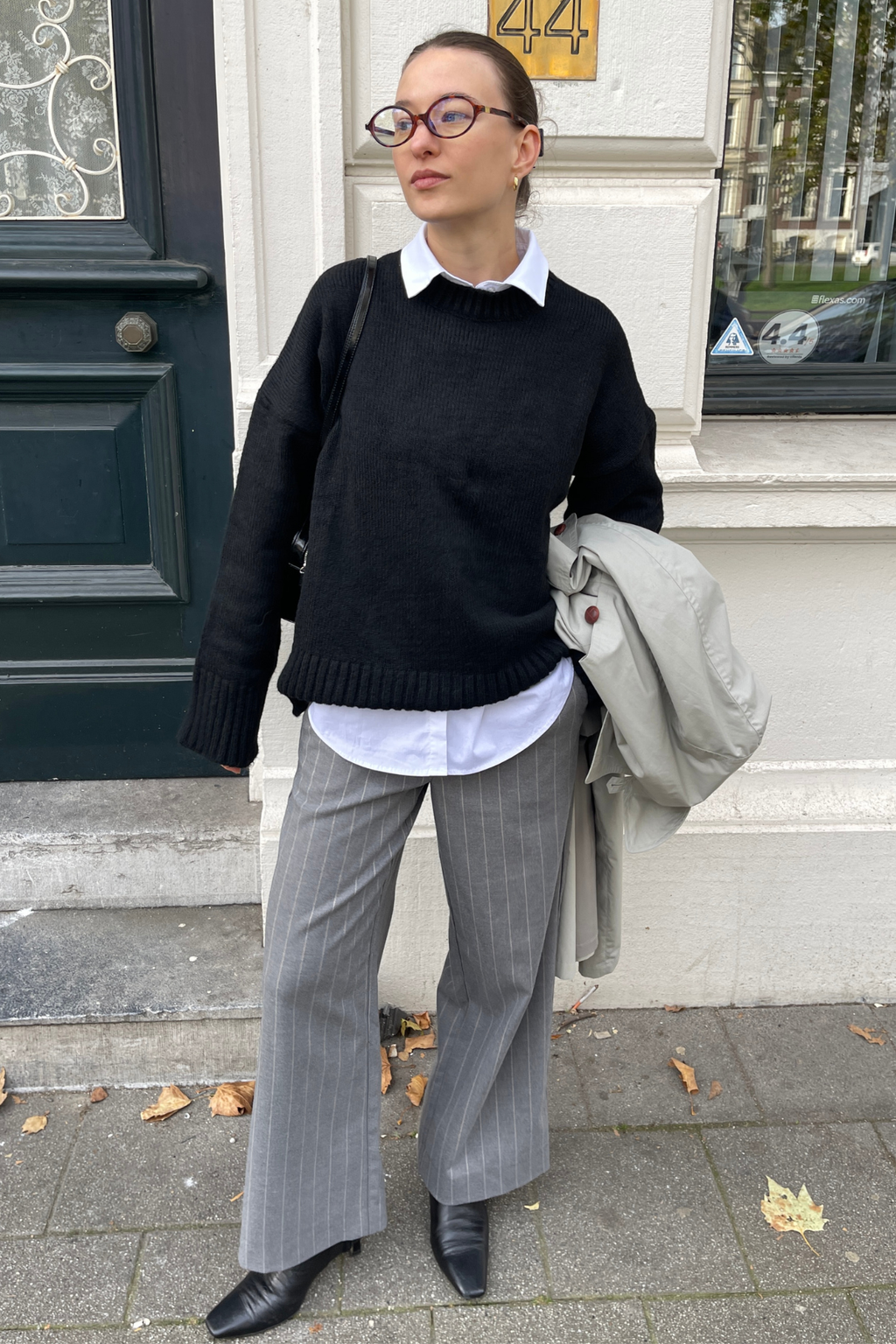 Lisa Wide Pant AOP - Medium grå melange