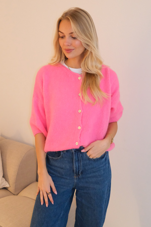 Mary Kortermet Strikkegenser - Baby Pink