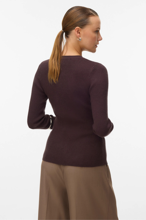 Ukino Strikkecardigan med O-hals - Sjokoladeplomme