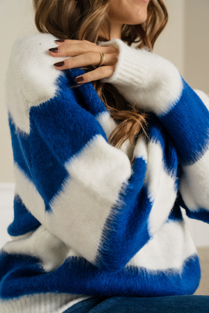 Celina Stripete Strikkegenser - Hvit/Navy