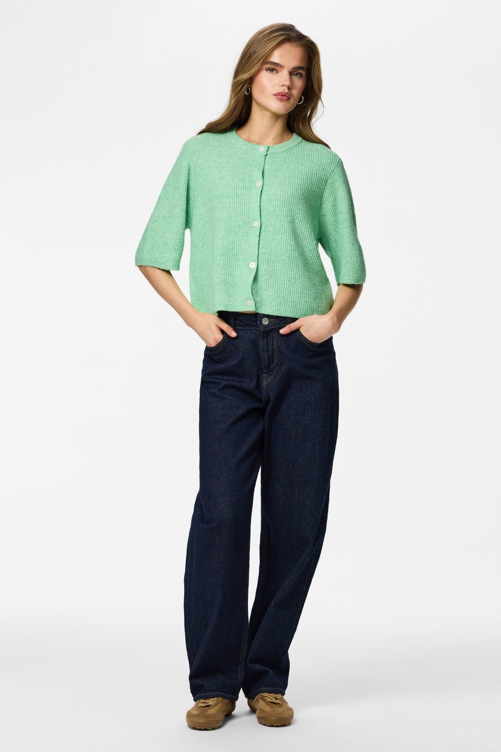 Silly O-Neck Knit Cardigan - Sprucestone Melange