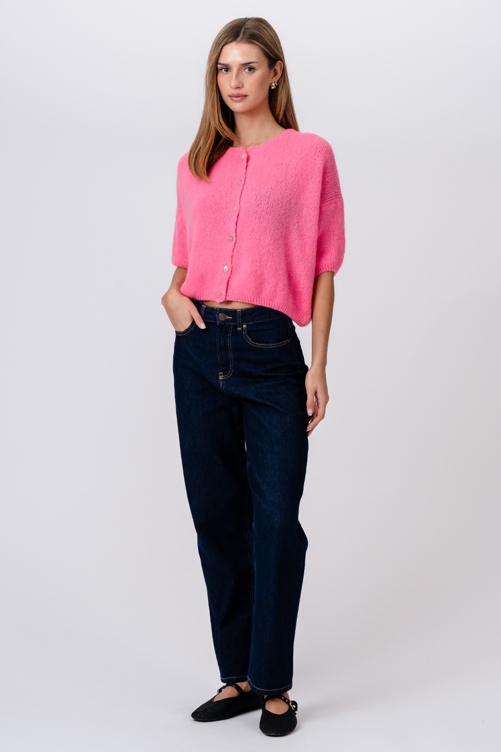 Mary Kortermet Strikkegenser - Baby Pink