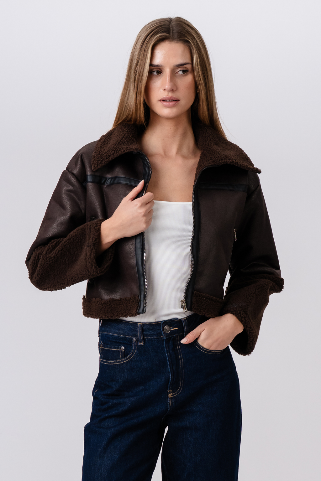Daisy Shearling Jakke - Brun/Svart
