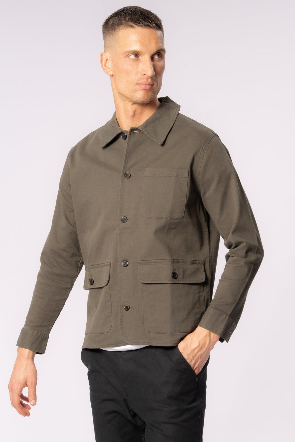 Twill Skjortejakke - Mørk Olive