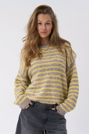 Sienna Stripete Strikkegenser - Beige/Gul