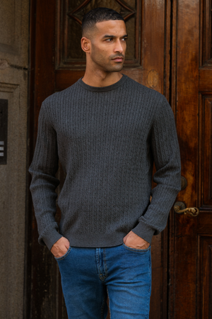 Pullover Kabel Strik - Charcoal Melange