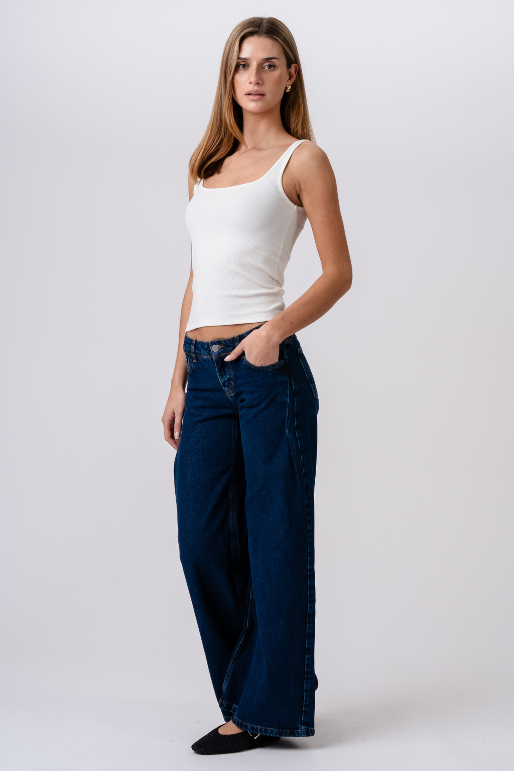 Bianca Jeans med Lavt Liv - Medium Blue