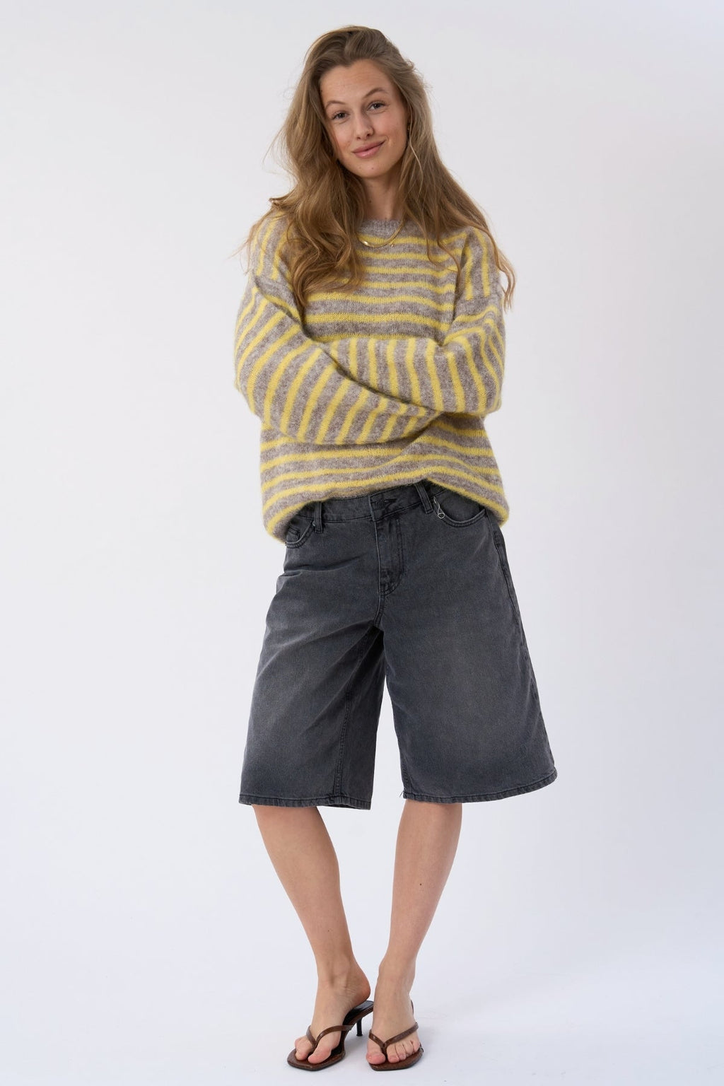 Sienna Stripete Strikkegenser - Beige/Gul