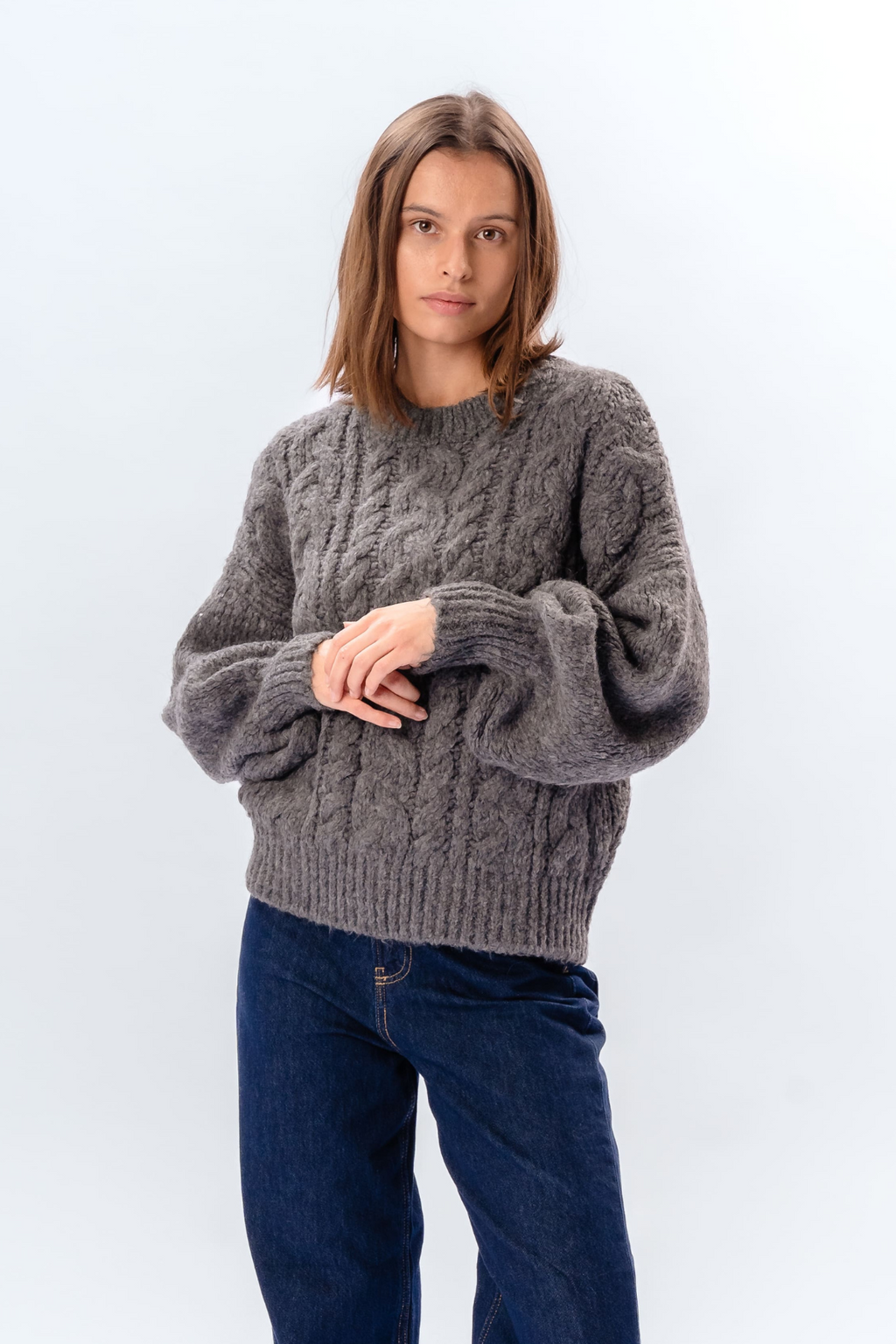 Emma Cable Knit - Mellomgrå