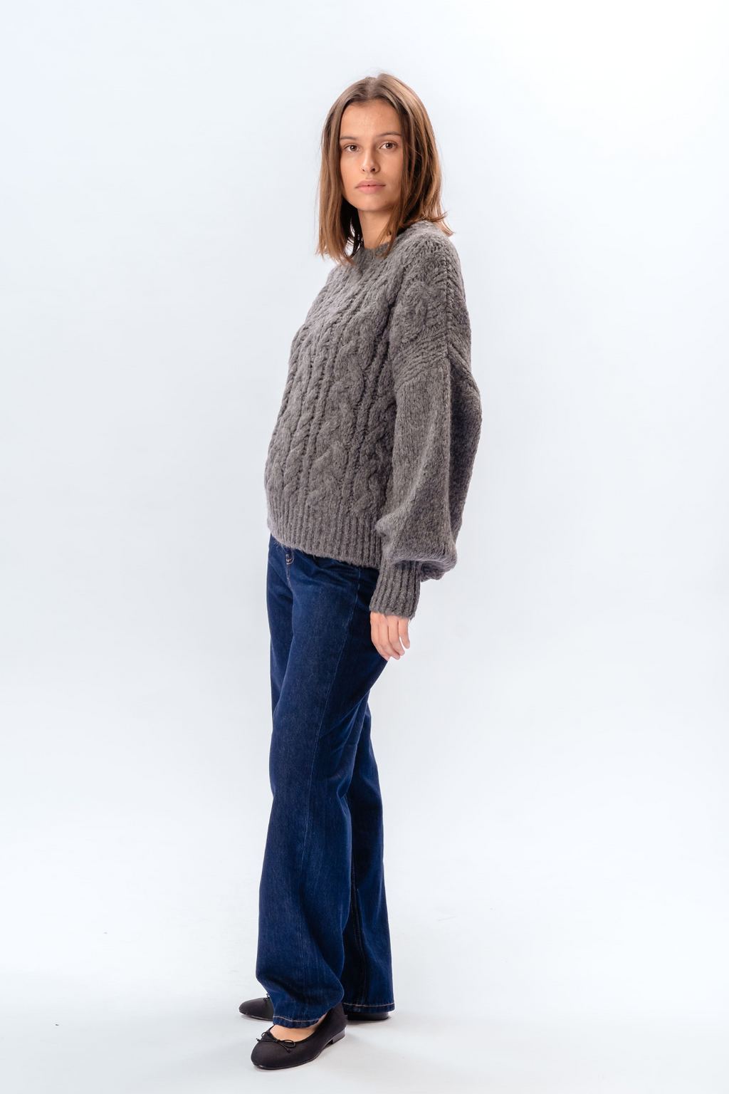 Emma Cable Knit - Mellomgrå