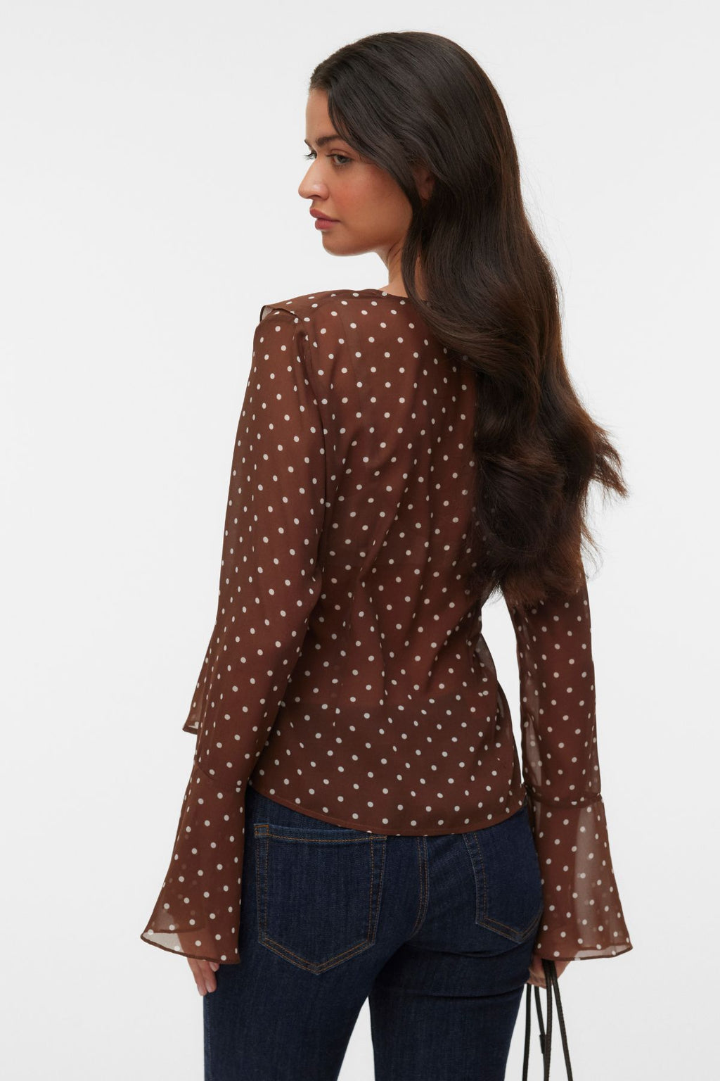 Willow Frill Topp - Chocolate Martini: Snow white dot
