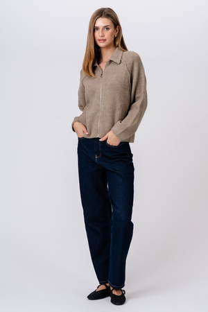 Selma Strikkegenser med Glidelås - Beige