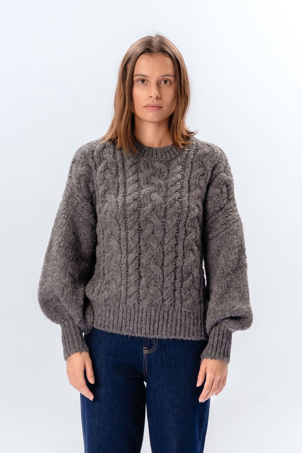 Emma Cable Knit - Mellomgrå