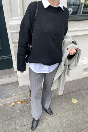 Lisa Wide Pant AOP - Medium grå melange