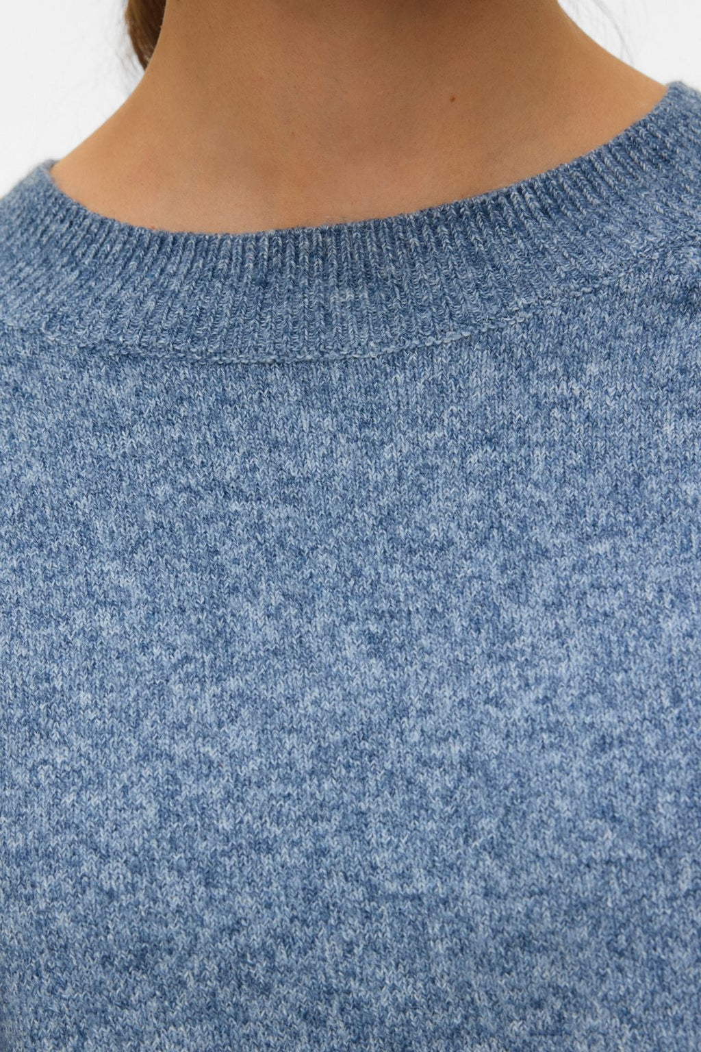 Doffy O-Neck Bluse - Mørk Denim m. Hvit Melange