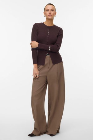 Ukino Strikkecardigan med O-hals - Sjokoladeplomme