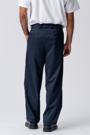 Pleated Wide Suit Pants- Navy