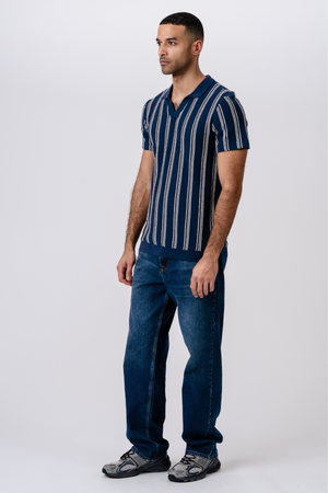 Stripet Pullover - Blå