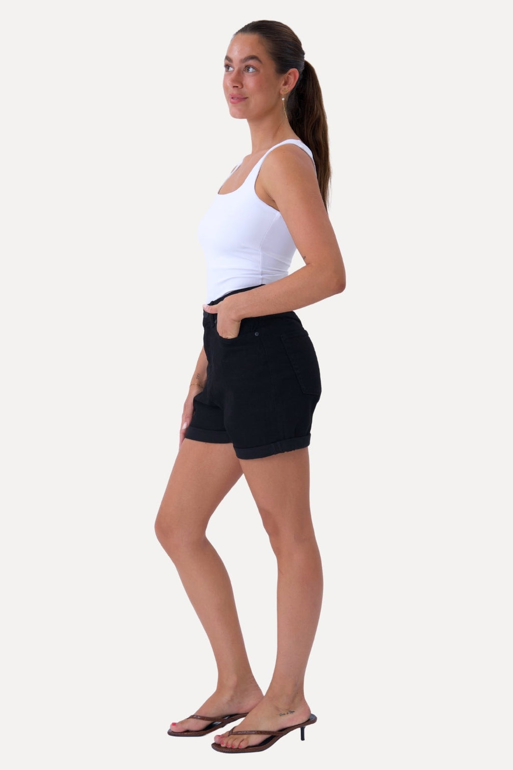 Denim Shorts - Black Denim