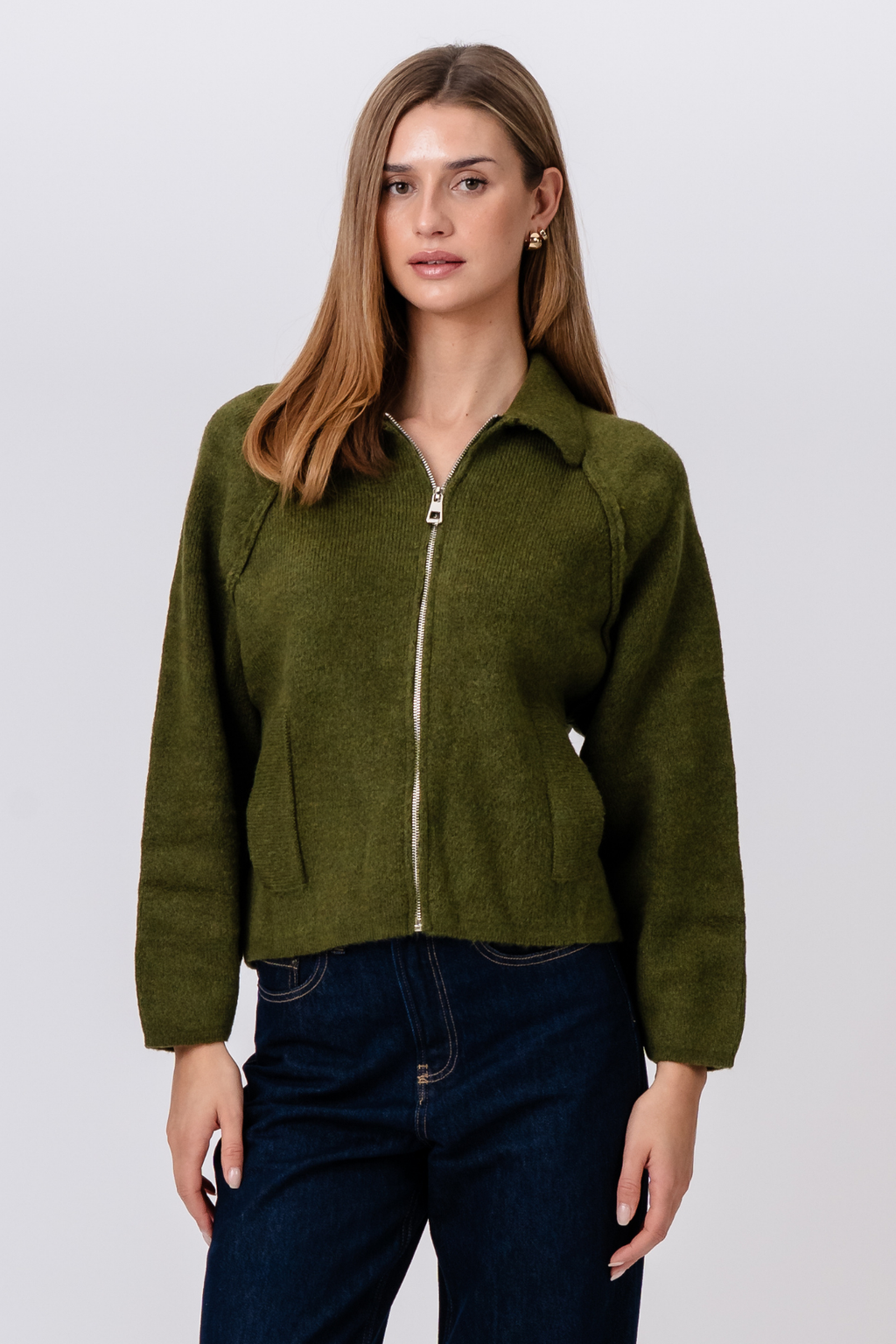 Selma Strikkegenser med Glidelås - Khaki