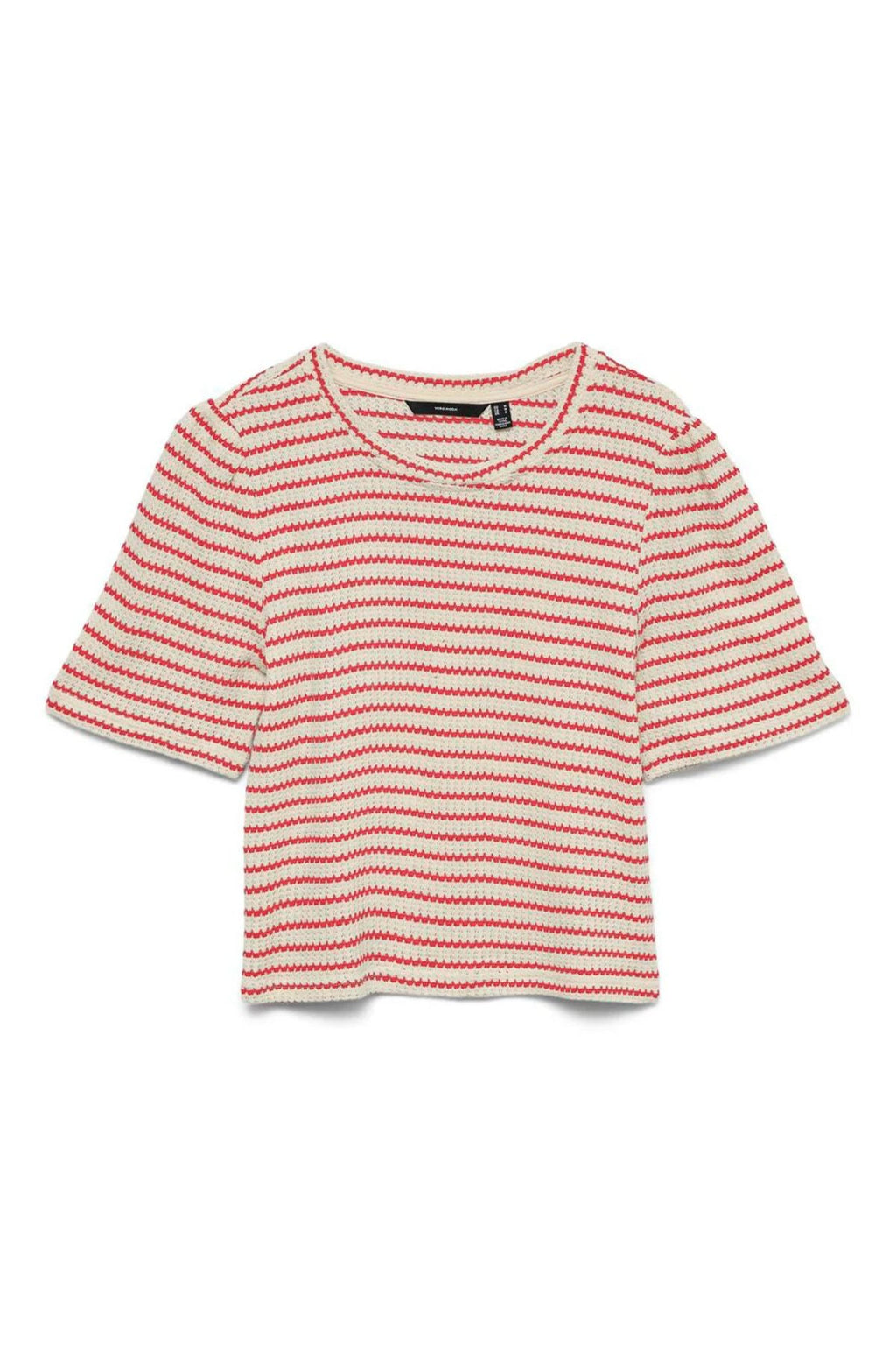 Ohia 2/4 O-Neck Topp - Birch stripete - Poinsettia