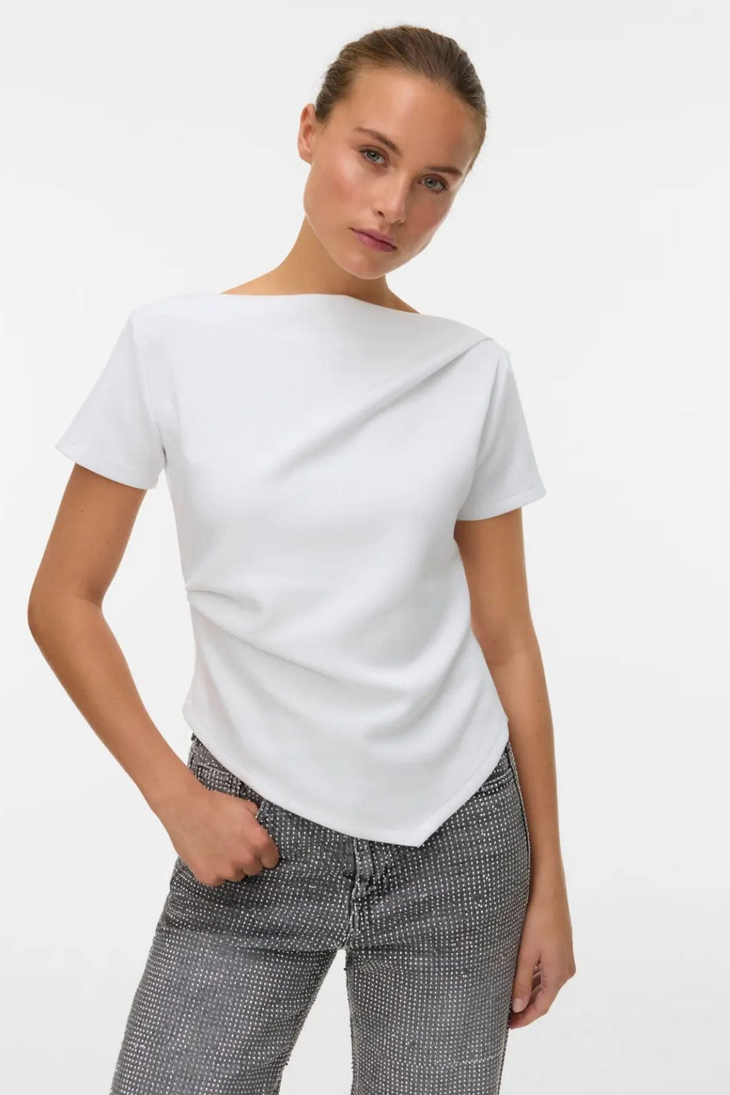 Mille Boatneck Short Top - Hvit