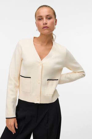 Gold V-hals Kontrast Cardigan - Birch