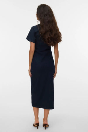 Sanni V-hals Kjole - Dark Blue Denim
