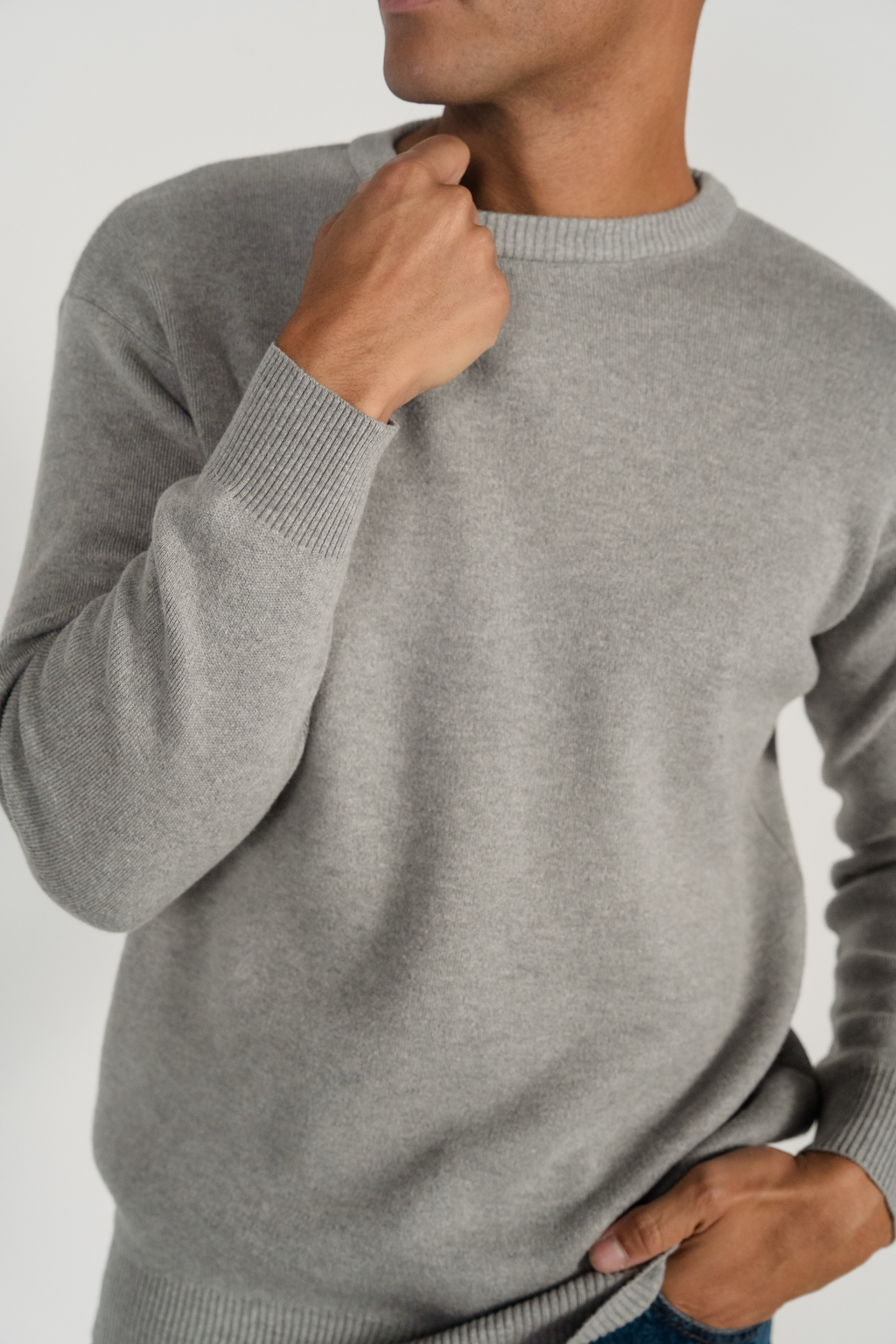 Crewneck Knit Sweater - Lys Grå