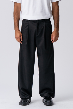 Pleated Wide Suit Pants - Svart
