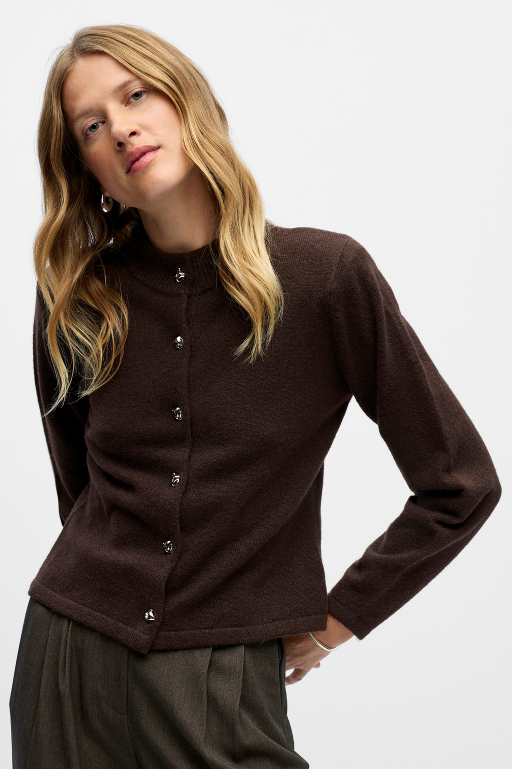 Zari Strikkecardigan - Seal Brown Melange
