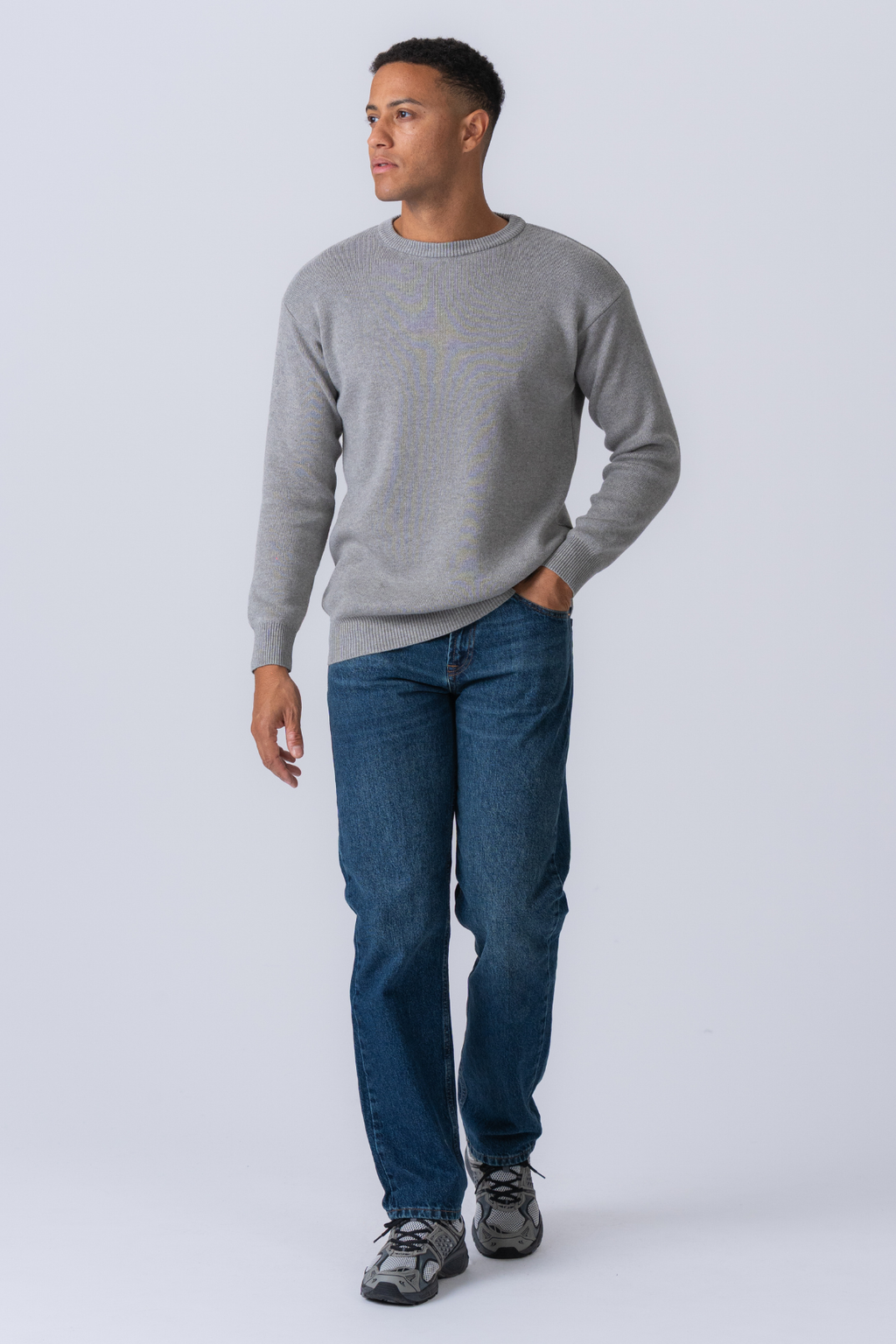 Crewneck Knit Sweater - Lys Grå